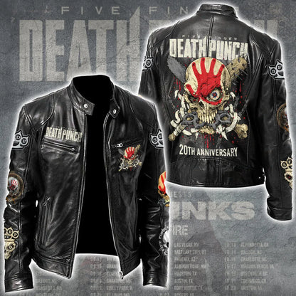 LIMITED EDITION - NEW CUSTOMIZED FIVE FINGER DEATH PUNCH MOTORCYCLE LEATHER JACKET