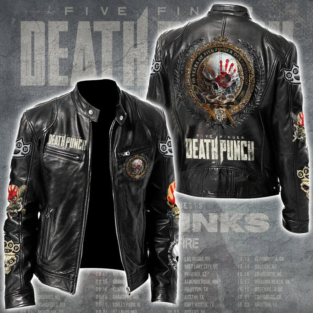 LIMITED EDITION - NEW CUSTOMIZED FIVE FINGER DEATH PUNCH MOTORCYCLE LEATHER JACKET