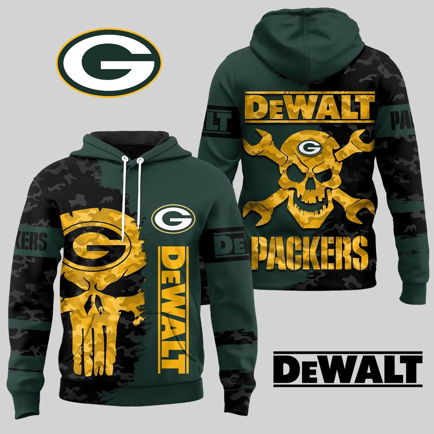 LIMITED EDITION - NEW CUSTOMIZED NFL08 GBP GREEN BAY PACKERS DEWALT UNISEX T-SHIRT, POLO, HOODIE & JACKETS