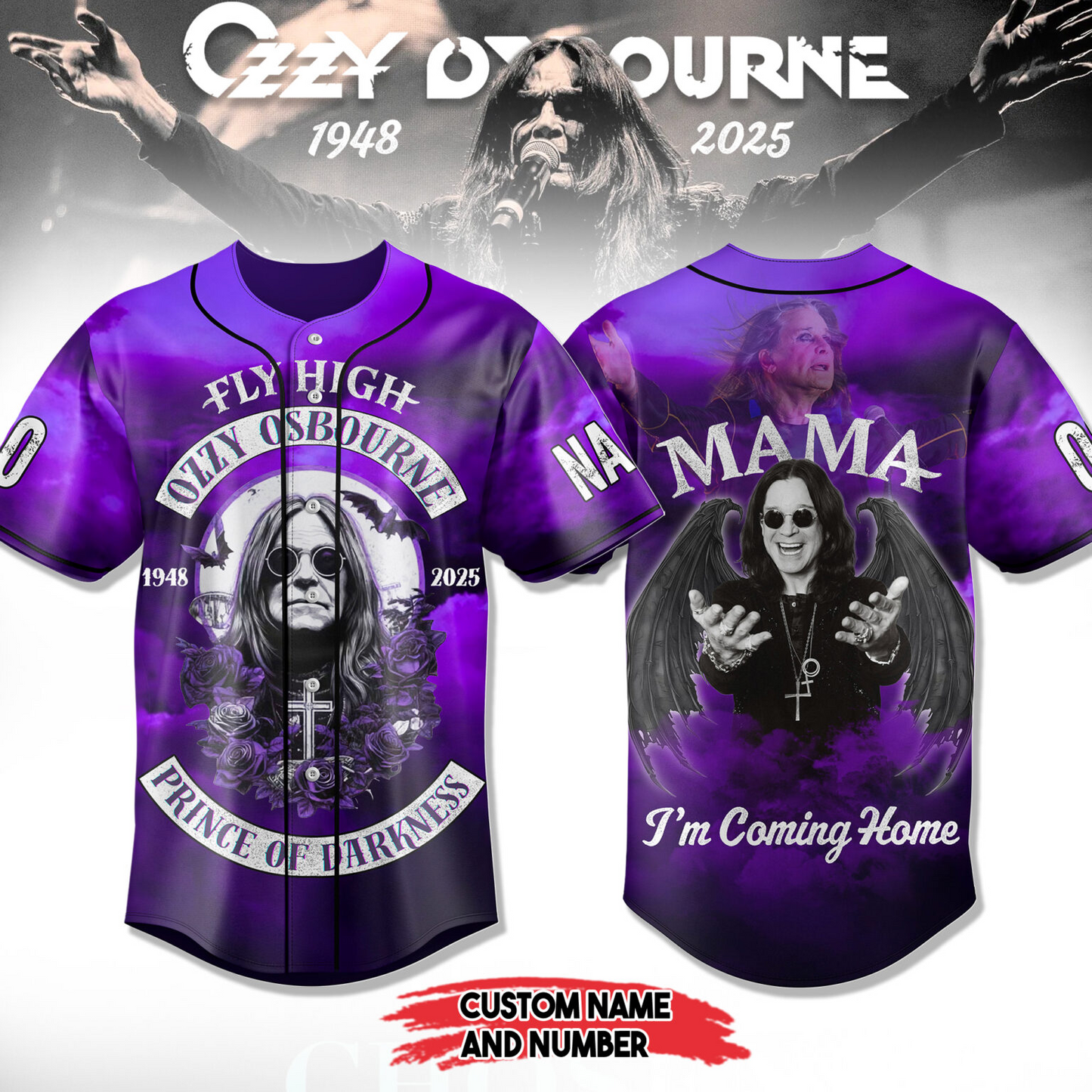 LIMITED EDITION - NEW CUSTOMIZED BLACK SABBATH x OZZY OSBOURNE BASEBALL JERSEY
