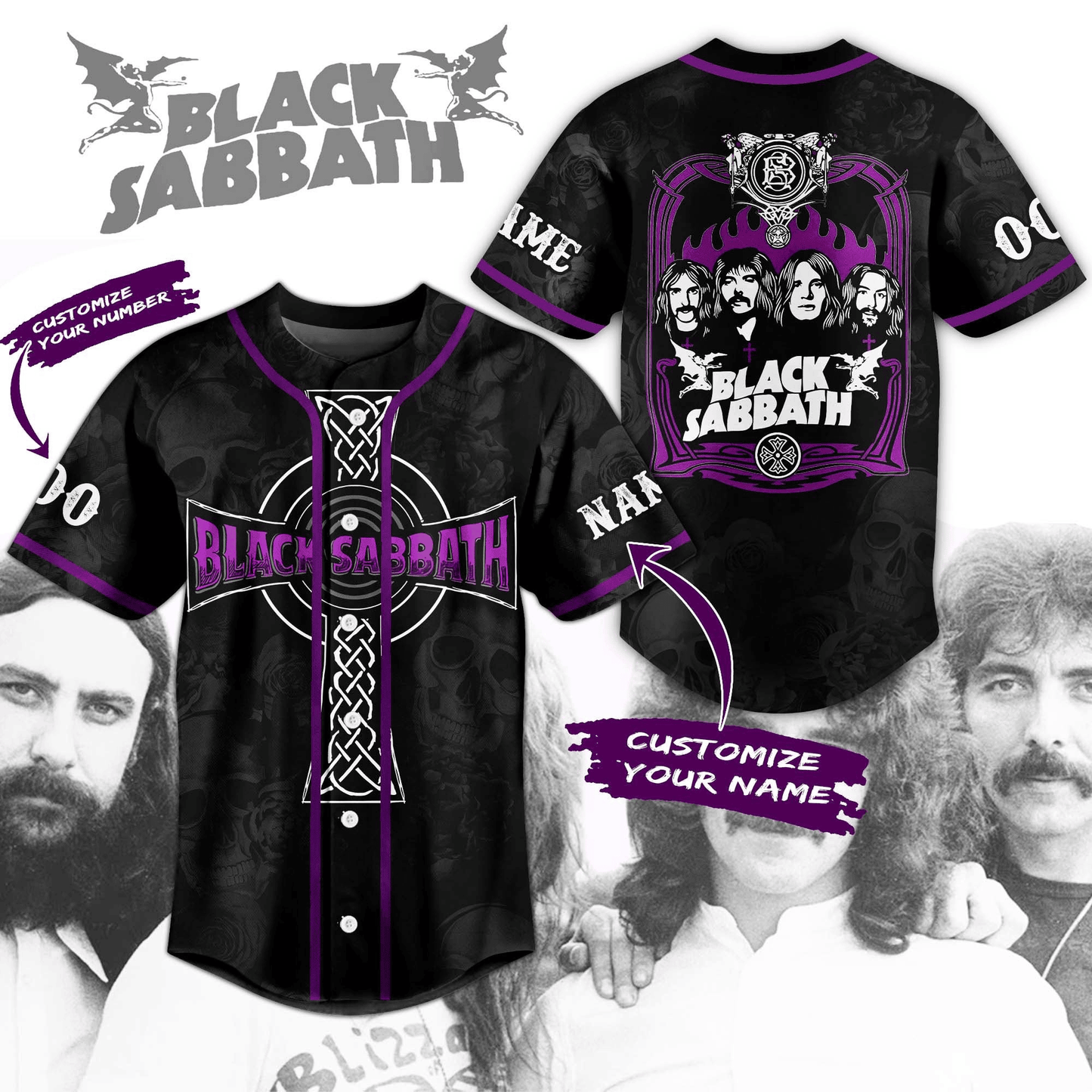 LIMITED EDITION - NEW CUSTOMIZED BLACK SABBATH x OZZY OSBOURNE BASEBALL JERSEY